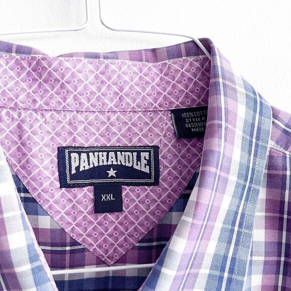 Panhandle Mens Western Plaid Long Sleeve Cotton Button Up Shirt Blue Purple XXL - Picture 4 of 7